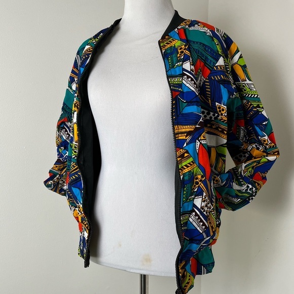 STUNNING African Inspired Wax Fabric Bomber Jacket | Medium - Picture 6 of 15
